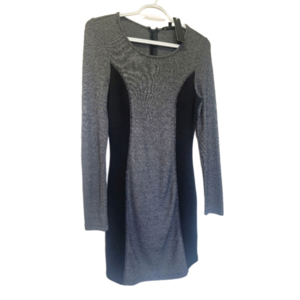 Bodycon Gray Black Mini Dress Small Long Sleeve